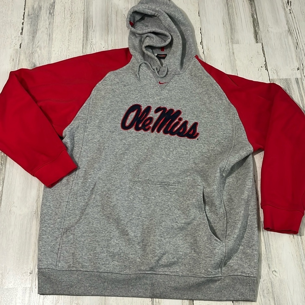 Nike Gray and Red Ole Miss Hoodie